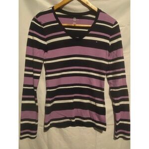 TOMMY HILFIGER long‎ sleeve striped V NECK FITTED BLOUSE small